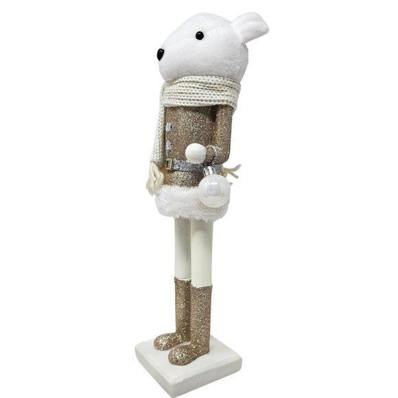 Winter White Teddy Bear Nutcracker 14", Party Decor Gift - Picture 4 of 5